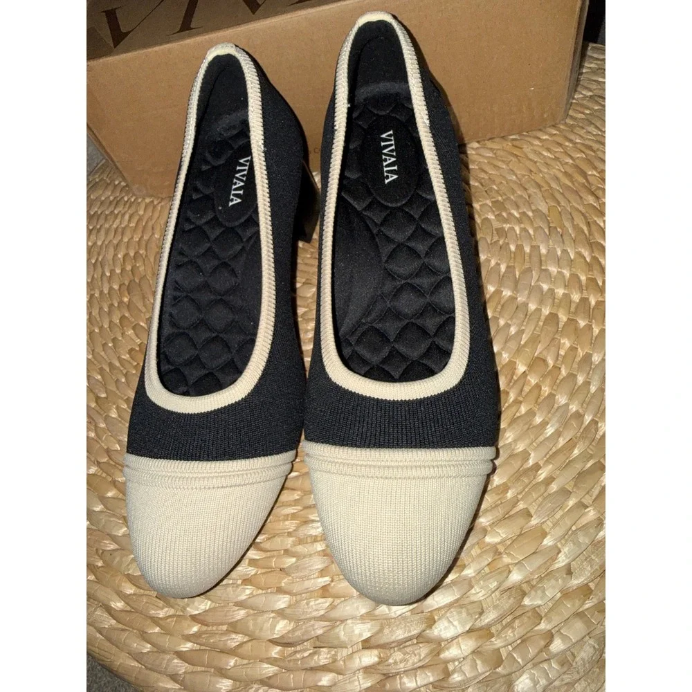 VIVAIA Julie Pro Black Beige‎ Knit Low Heel Pumps Comfort Shoes Size 6 New